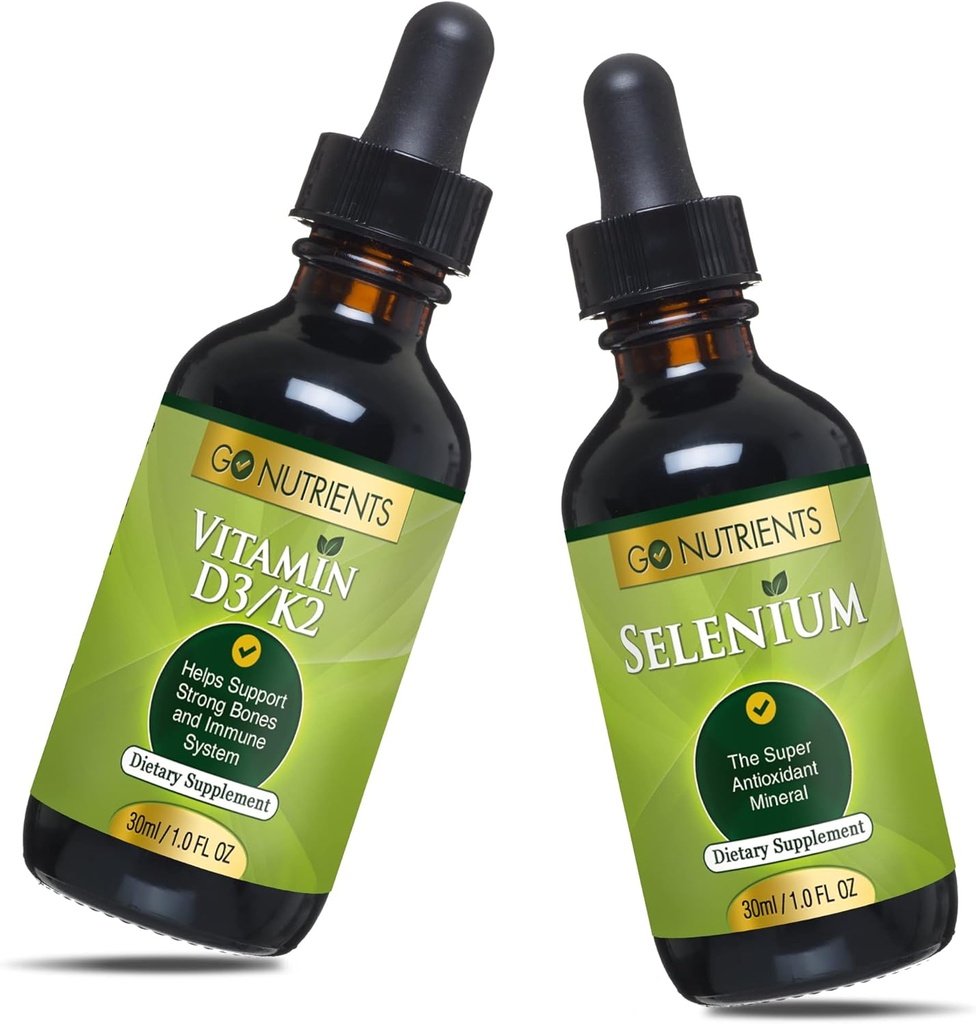 Go Foodsents נוזל ויטמין D3 עם K2 (MK-7) טיפות 1oz & Selenium 200 mcg תוסף 1.0 oz