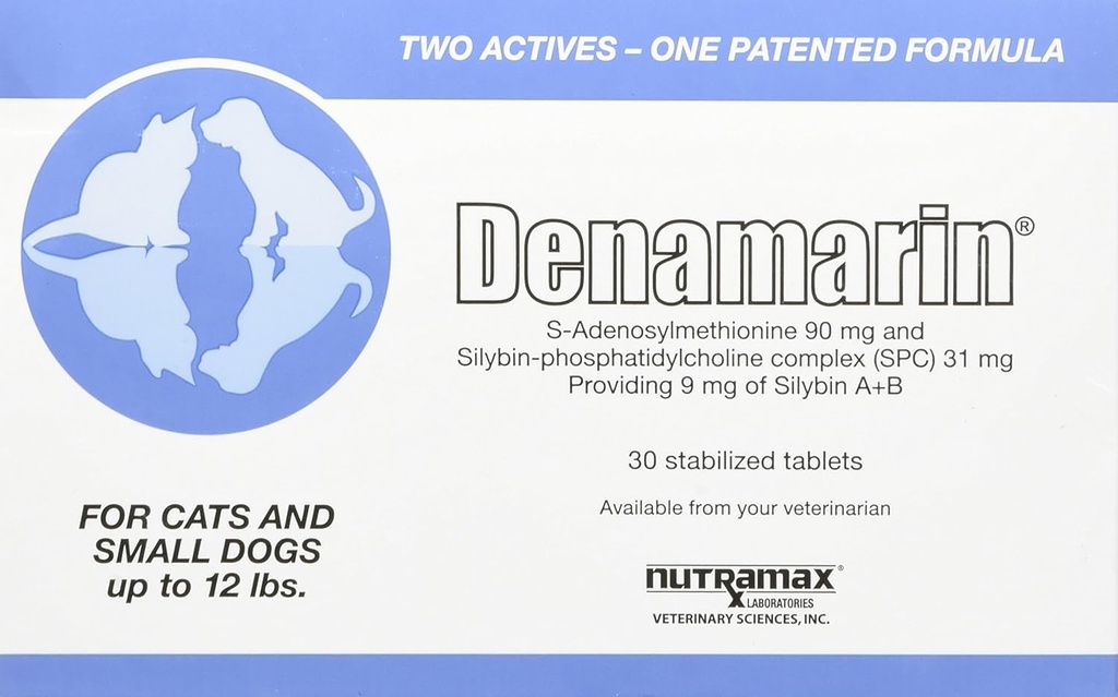 Nutramax Laboratories Denamarin Liver Health Supplement for Small Dogs and Cats - with S-Adenosylmethionine (SAMe) ו Silybin, 30 טבליות