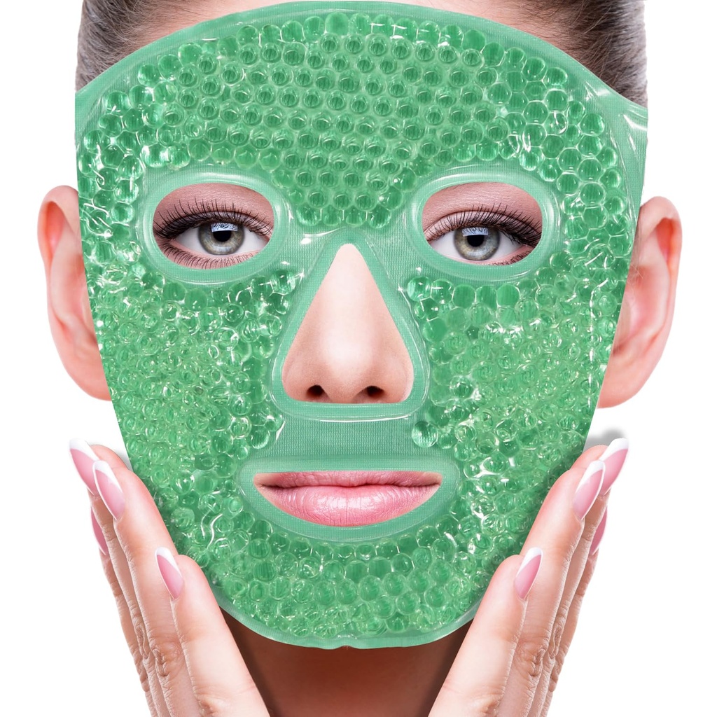 ZNÖCUETÖD Face Eye Mask Ice Pack for Reducing Puffiness, Bags under Eyes, Puffy Dark Circles, Migraine, Hot/Cold Pack עם Soft Plush Backing (Green #43)