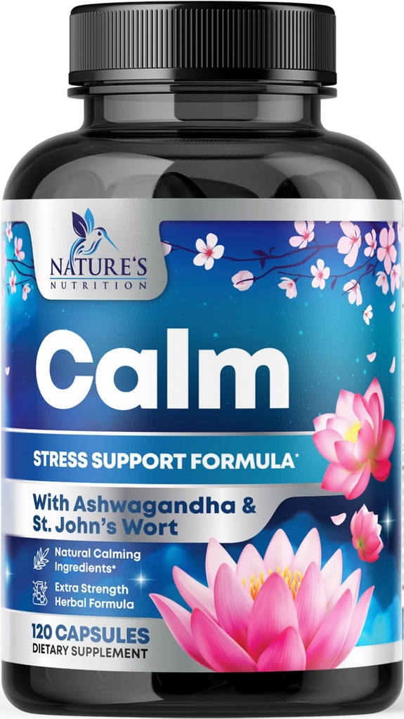 תמיכה טבעית, Unwind & הירגע - Ashwagandha, GABA, Magnesium, L-theanine & More - Natural Focus, Energy & Immune Support - Nature's Non-GMO, טבעוני, Gluten Free, בבקבוק בארה"ב - 120 קפסולות
