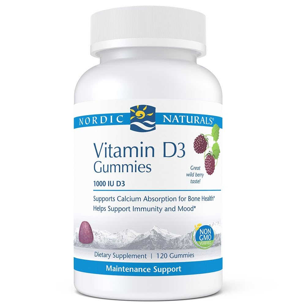 טבעי נורדי Pro ויטמין D3 מסטיקנים, Wild Berry - 120 מסטיקנים - 1000 IU ויטמין D3 - טעם גדול - עצמות בריאות, Mood & Immune System function - Non-GMO - 120 משרתות