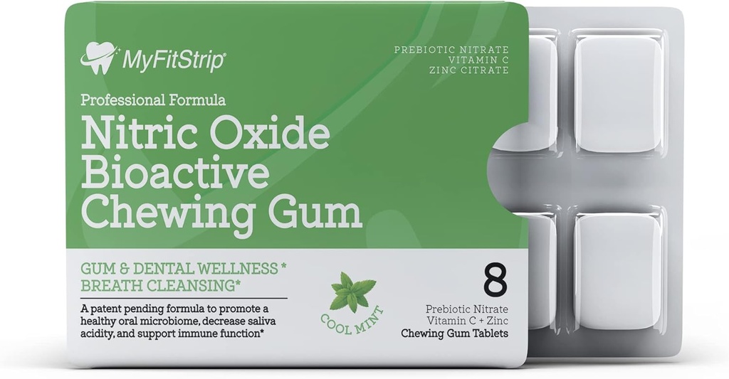 Prebiotic Nitric Oxide Chewing Gum עם ויטמין C, Zinc, Xyitol ו Anthocyanin PRO, פורמולה פרוביוטית עבור מיקרוביום אוראלי בריא - סוכר חינם 8 Cool Mints Tablet