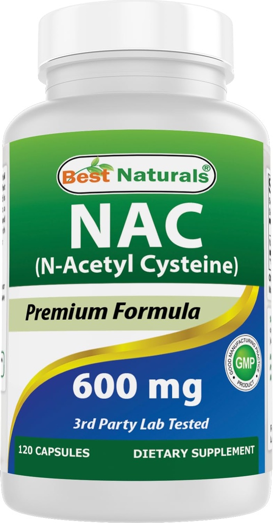 Best Naturals NAC - N Acetyl Cysteine 600 מ"ג 120 קפסולות - n Acetyl Cyeine - נוגד חמצון חזק