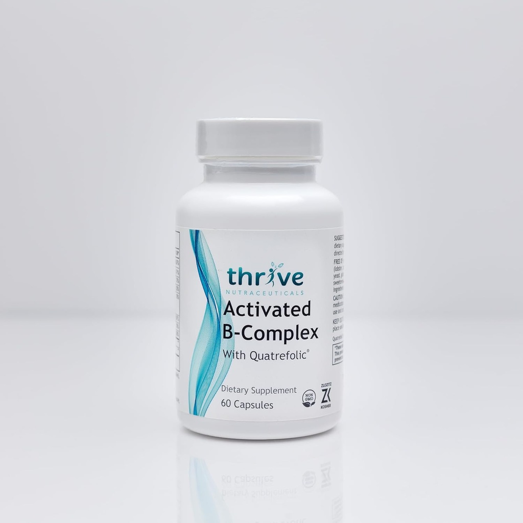 Thrive Nutraceuticals מופעל B-Complex עם Quatrefolic - 60 non-GMO כמוסות - תוספת תזונתית כשרה לבריאות אופטית - חינם של Yeast & Gluten, תומך אנרגיה ותפקוד קוגניטיבי