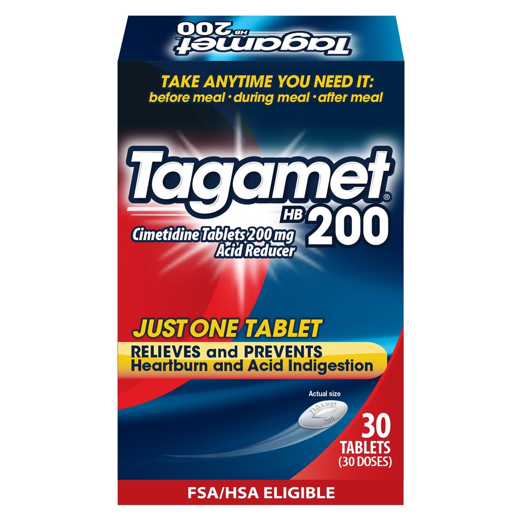 Tagamet HB 200 מ"ג Cimetidine Acidductionr ו- Heartburn הקלה, Relieves ומונע Indigestion, 30 Count
