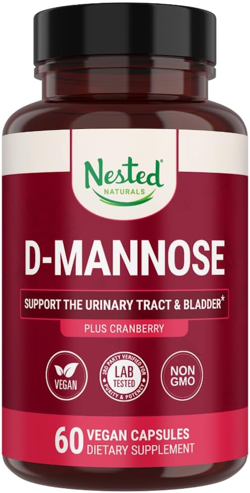 Naturals D-Mannose 500 מ"ג Caspules עם לחלץ Cranberry, D Mannose Cranberry Pills, Urinary & Bladder תמיכה, 60 קפסולות טבעוניות
