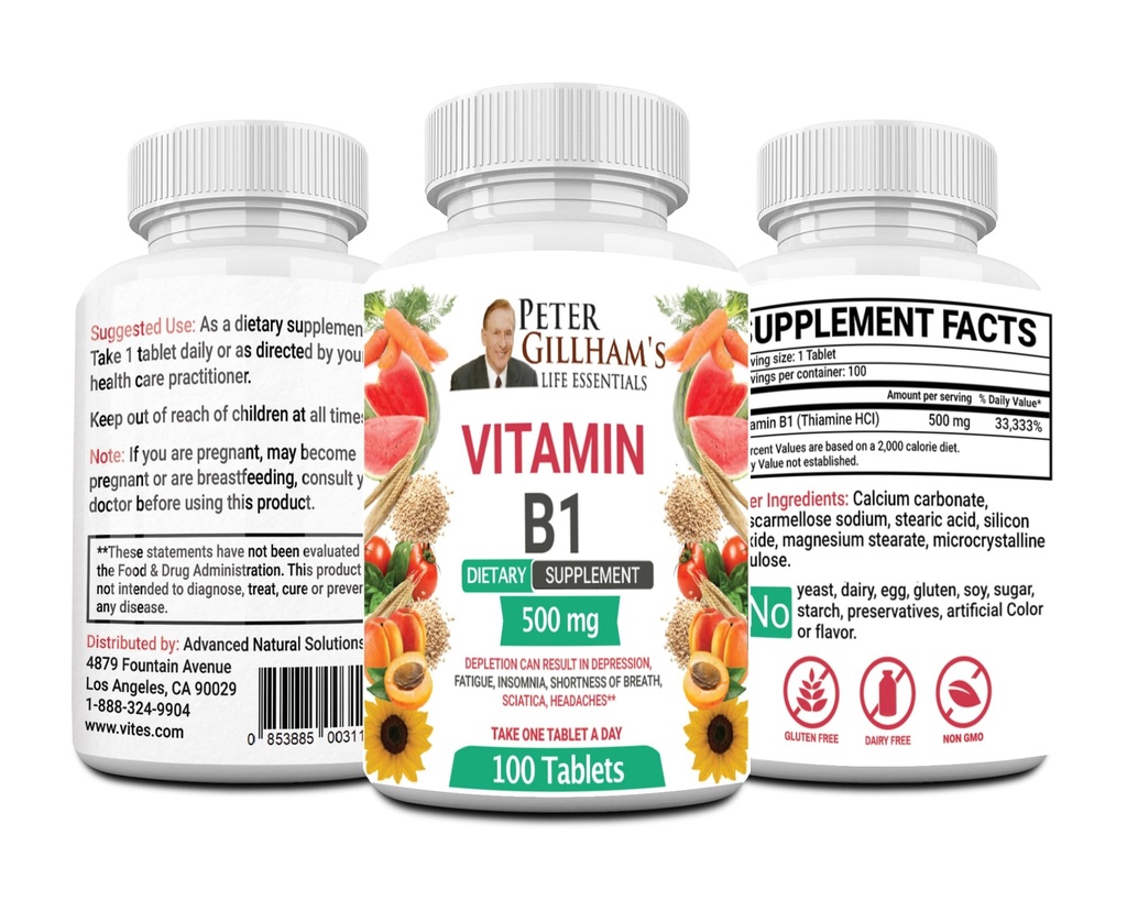 בחירתו של פיטר B1 Tablet Dietary Supplement (B1 500 מ"ג, 100 טבליות)
