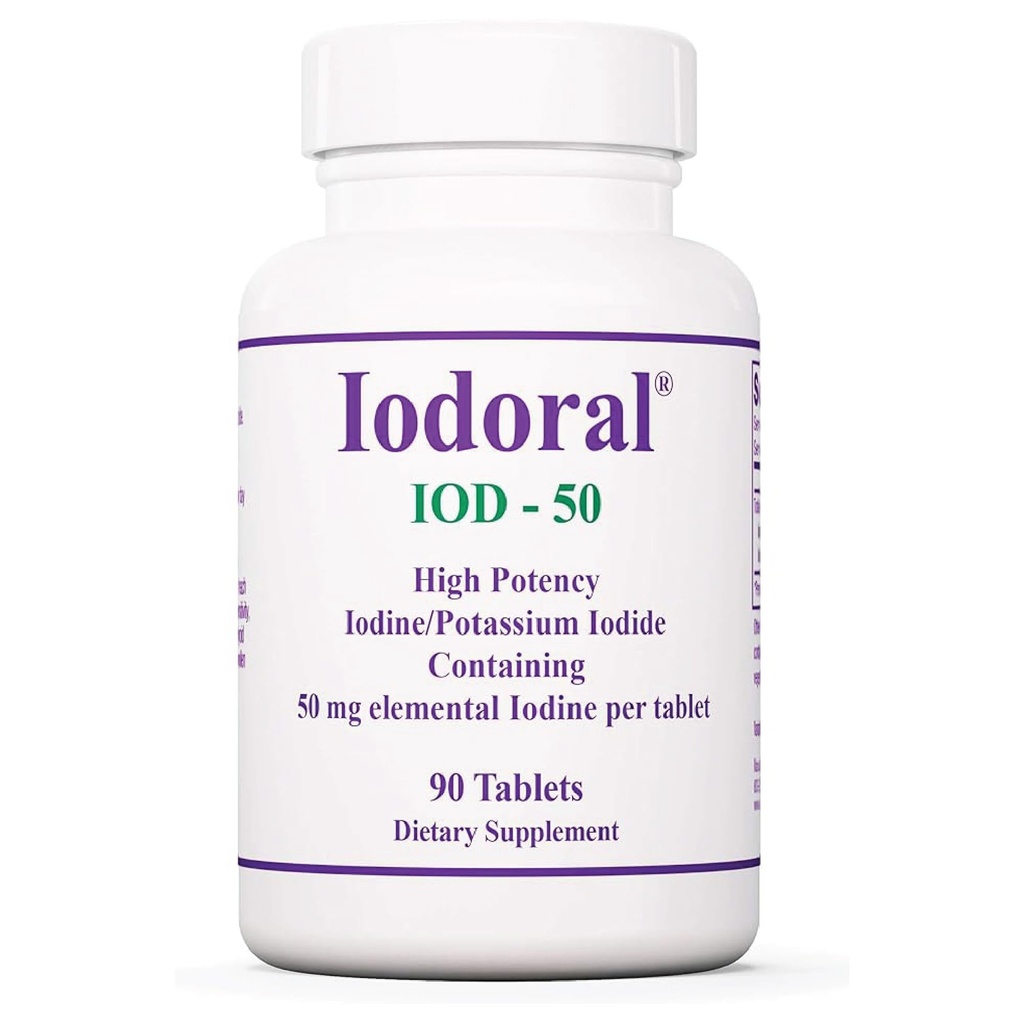 Optimox Iodoral 50 מ"ג תוסף - טבליות Potassium Iodide, התמיכה Thyroid, ויטמינים יומיים מינרלים, פתרון Iodine של Lugol - 90 Count Count