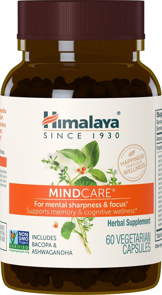 ההימלאיה MindCare - Nootropic Herbal Brain Supplements for Memory and Focus Support - טבעוני, non-GMO, Gluten Free, 1170 מ"ג, 60 קפסולות