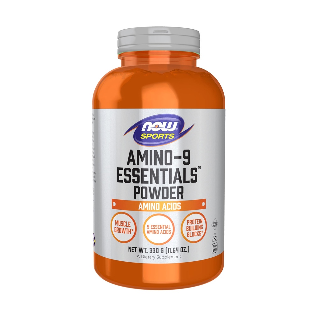 Now Sports Nutrition, Amino-9 EssentialsTM אבקת, הגדלת סינתזת חלבון, Amino Acids, 330-Grams