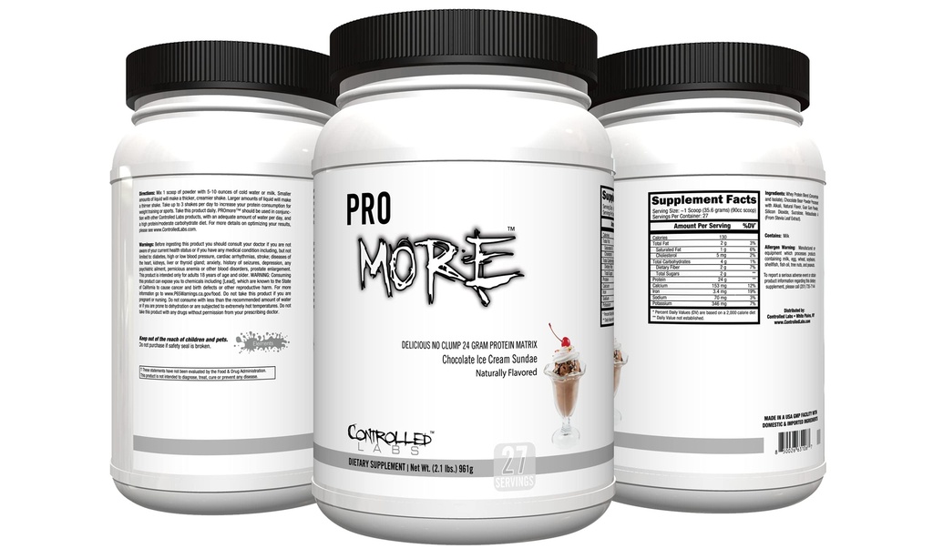 אבקת חלבון CONTROLLED LABS PROmore (27 משרתים) - 24g חלבון Per Scoop - 94% סוכר חינם, Premium Smooth-Drink Formula (Choate Ice Cream Sundae) (27 משרתים, Ice Cream Sundae)