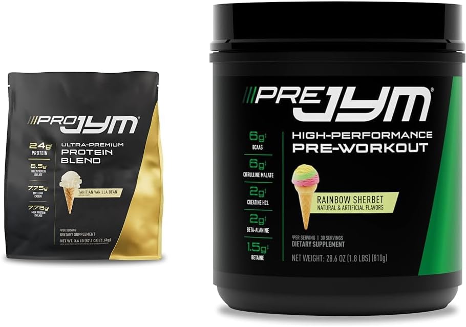 PRO JYM 45 משרתים - Tahitian Vanilla Bean & Pre Jym Rainbow שרבת, 30 משרתים, קשת שרבת, 1.8 פאונד (Pack of 1)
