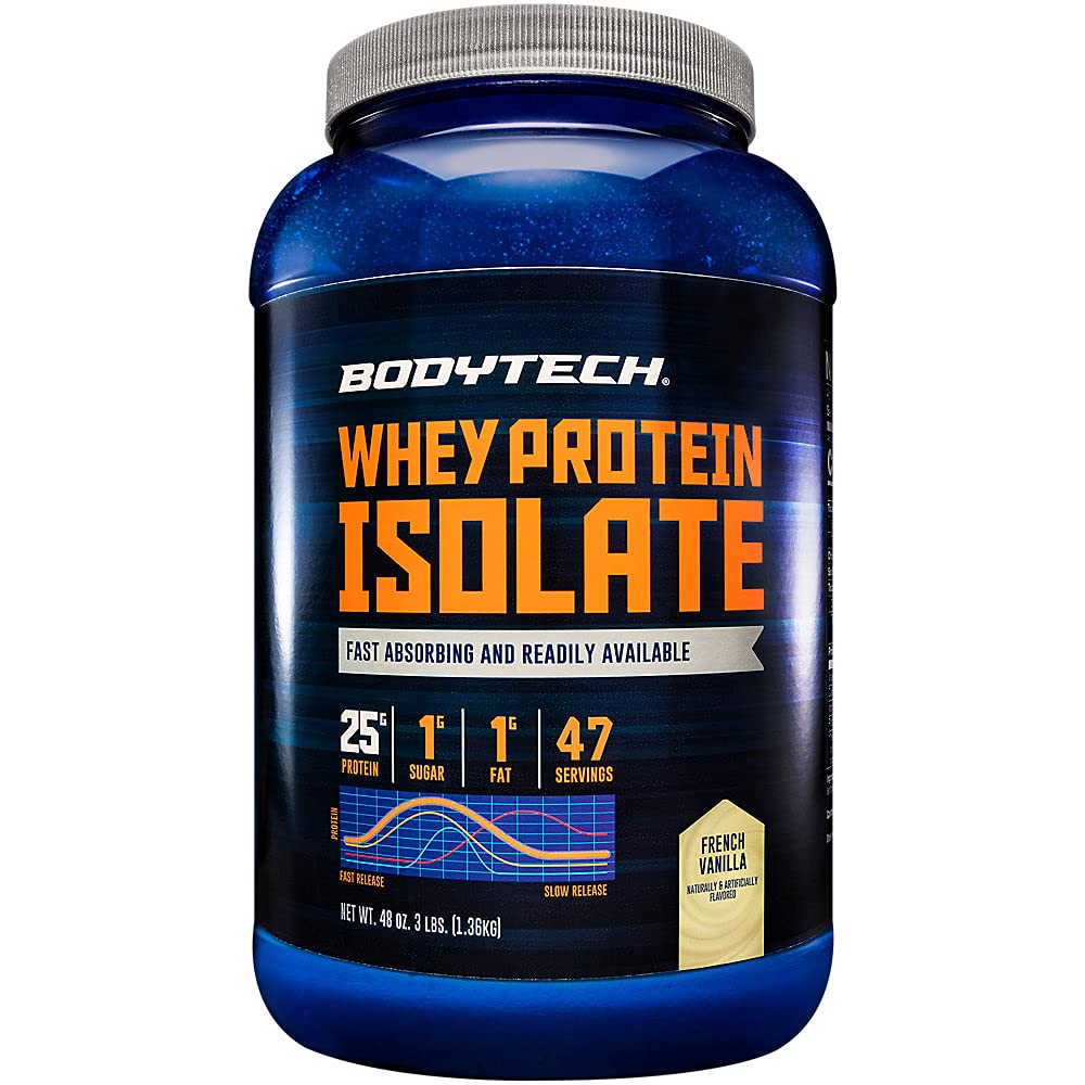 BODYTECH אבקת חלבון Whey חלבון Isolate - עם 25 גרמים של חלבון לשרת & BCAA - אידיאלי עבור פוסט-Workout שריר בניין וצמיחה, מכיל חלב וסוי - וניל (3 פאונד)