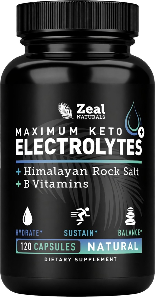 Keto Electrolyte תוסף (120 קפסולות) מקסימום Keto Electrolytes תוספי גלולות w Pink ההימלאיה מלח, B ויטמינים, מגנזיום ו- Potassium תוסף - Salt Pills & Electrolyte Tablets