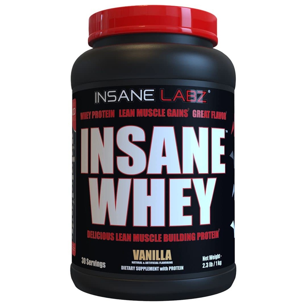Insane Labz Insane Whey,100% שריר בניין Whey חלבון, BCAA Amino פרופיל, Mass Gainer, Mealחליף (Vanilla, 30 משרתים)