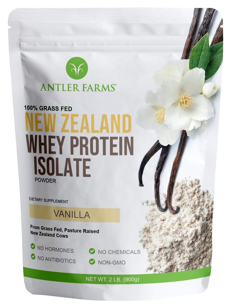 חוות אנטלר - 100% Grass Fed New Zealand Whey Protein Isolate, Vanilla Flavor, 2 lbs - טהור ונקי, 4 Ingredients, טעים, קר מעובד