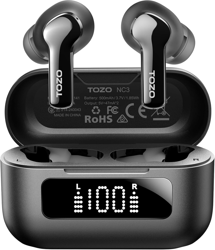 ToZO NC3 Hybrid Noise בוטלה עם 6 Mics AI Clear Call Ear Buds 55H Playtime עם LED Display 32 Preset EQs באמצעות APP Bluetooth 5.3 IPX8 מים עמידים ב אוזניות אוזניים