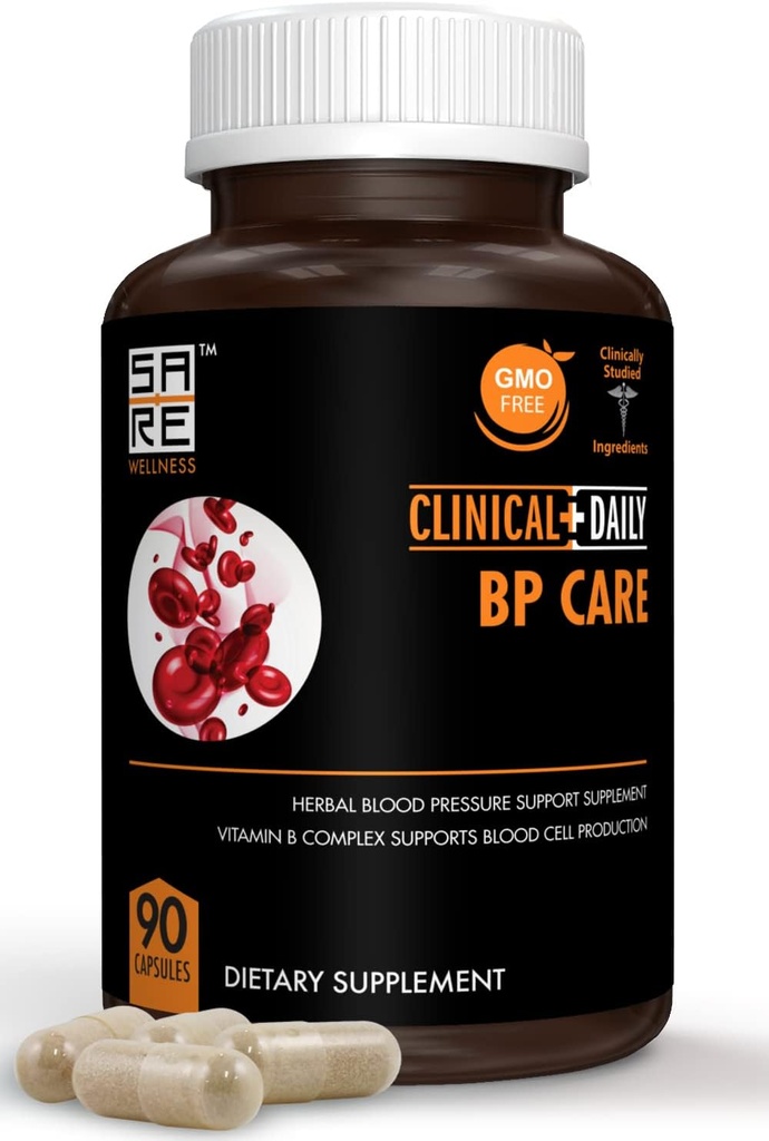 Clinical Daily BP Care - Non GMO תוספים הותורן ברי BP Optimizer Folic Acid, Niacin, Garlic, Uva Ursi, Buchu, Hibiscus, ויטמינים B6 B12, C. 90 ct