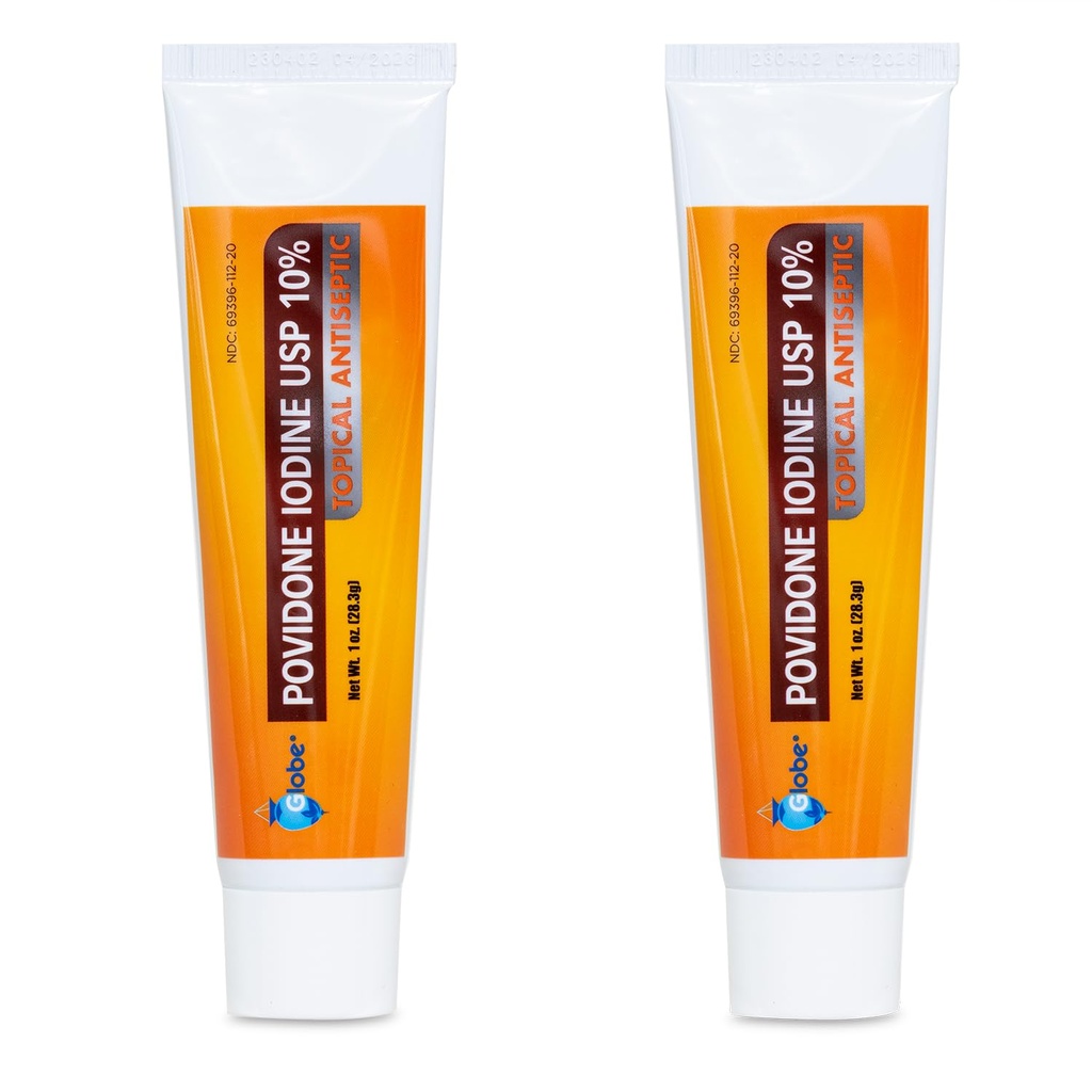 Globe (2 Pack) Povidone Iodine 10% עזרה ראשונה אומנט 1 עוץ, עבור חותכים Scrapes Burns (Compare to Betadine)