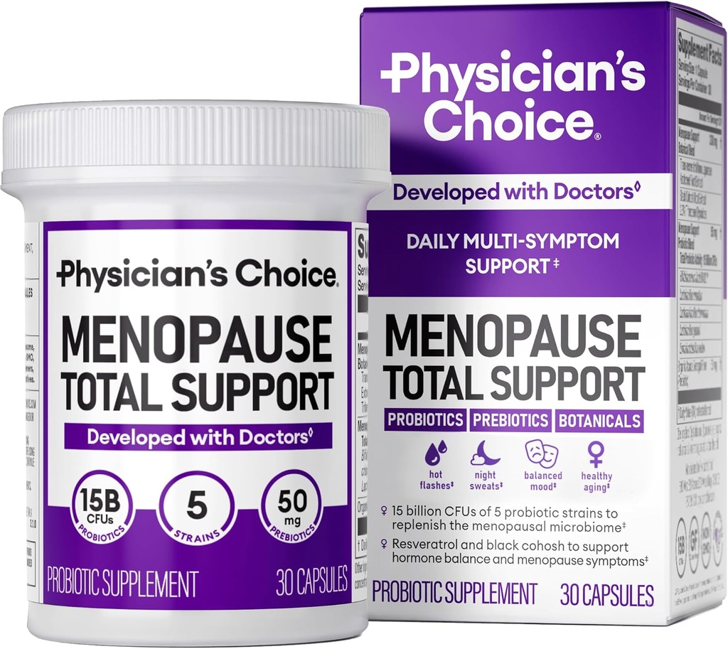 תוספי CHOICE Menopause Probiotic עבור נשים - תמיכה איזון הורמונלי, פלאשים חמים, זיעה לילה, ניהול משקל, Bloating & Gut בריאות - עם Black Cohosh, Resveratrol + - 30ct