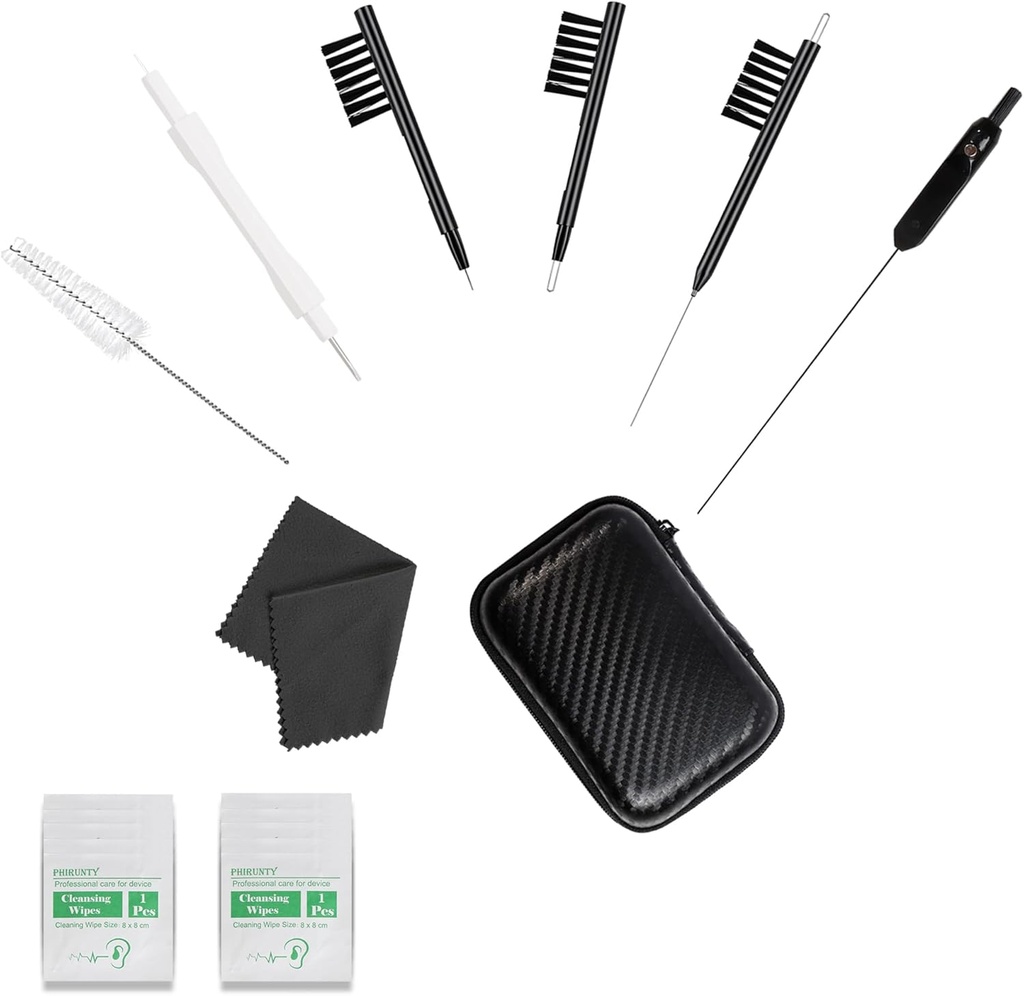 Phitunry 52-Piece Hearing Aid ניקוי אביזרים להאזנה ל-PC Audio Case Pocket Size עם ניקוי כלי Brush, קפסולות יבשות, Audio Wipes, Deer Velvet Dress and Hearing Aid Travel Case(Medium)