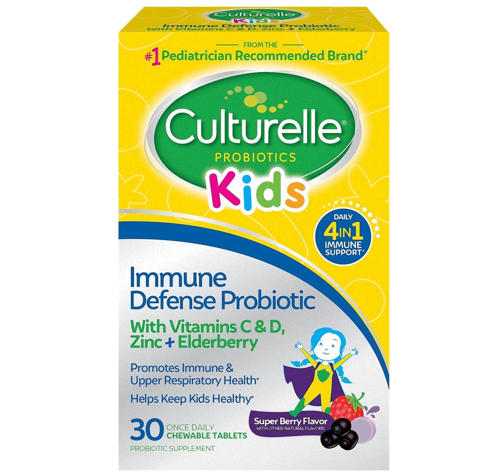Culturelle Immune Defense Probiotic עם ויטמין C, ויטמין D ו- Zinc + Elderberry, non-GMO, 4in-1 Immune Support for Kids Ages 3*, מעורב ברי צ'ואנס, 30 הרוזן