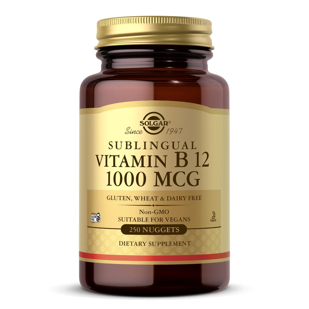 Solgar ויטמין B12 1000 mcg, 250 Nuggets - תומך בייצור אנרגיה, תאי דם אדומים - מערכת עצבית בריאה - מקדם בריאות Cardiovascular - ויטמין B - non-GMO, Gluten Free - 250 משרתי חשמל