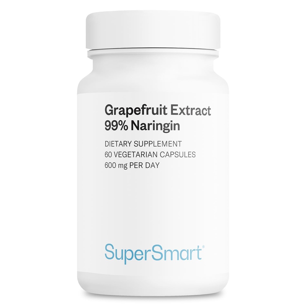 SuperSmart - Grapeפרי לחלץ 600 מ"ג ליום (99% Naringin) - תוסף עתיר GSE | Non-GMO & Gluten Free - 60 קפסולות צמחוניות
