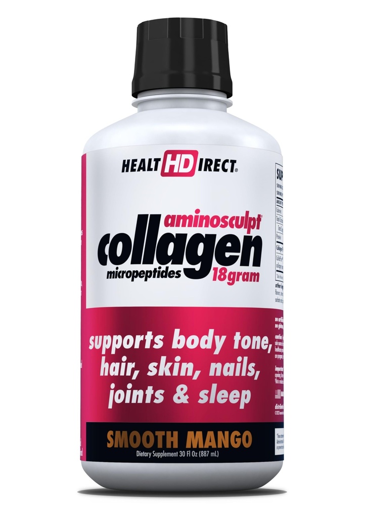 HEAL DIRECT AminoSculpt Sugar-Free Collagen תוסף - חלבונים עתירי גבוה עבור שיער, עור, ציפורניים ופרקים, Grass-Fed, non-GMO, Liquid Collagen - Smooth מנגו - 30 Fl Oz Oz