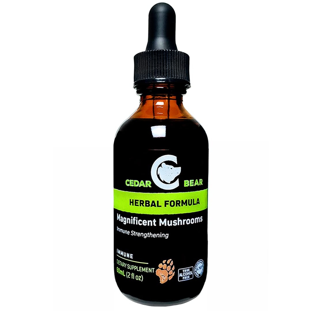 Cedar Bear Magnificent Mushrooms a Liquid Herbal תוסף אשר בונה את מערכת החיסון, מגן, חיזוקים ו Balances Total Health 2 Fl Oz