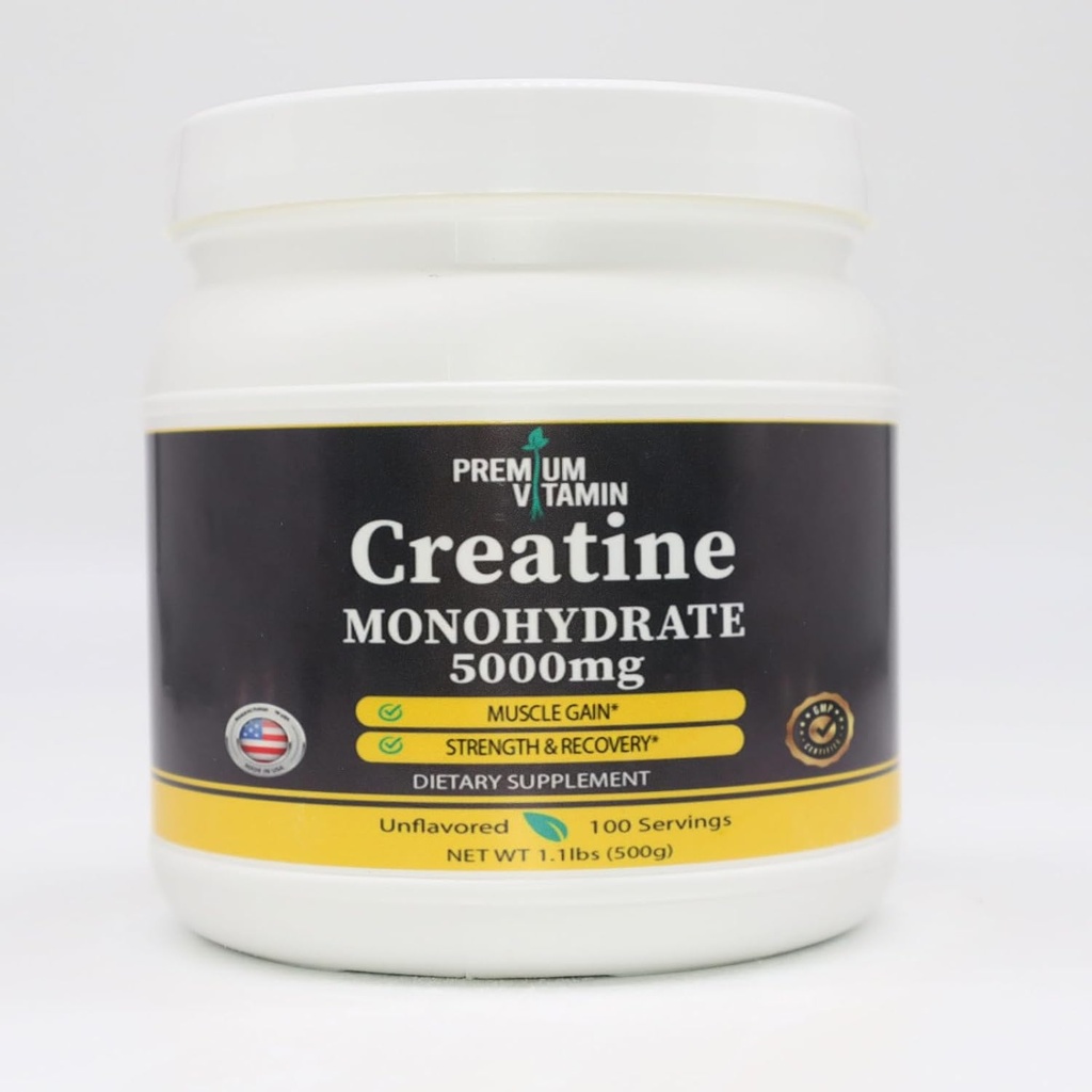 אבקת Creatine Monohydrate - שריר מקבל & Recovery - אבקת Creatine טהור Unflavored Creatine - 5g Per Scoop - 5000mg Per משרת - תוספת קריאטין עבור גברים ונשים - 500 גרמים