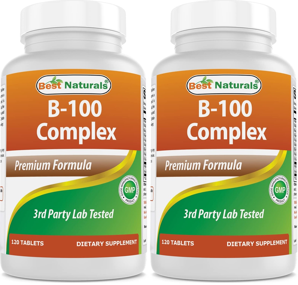 Best Naturals B 100 Complex 120 טבליות (B Complex ויטמינים) (120 Count (Pack of 2))