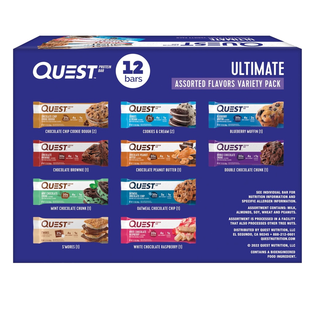 Quest Nutrition Ultimate Variety Pack חלבונים Bars, חלבון גבוה, Low Carb, Gluten Free, Keto Friendly, 12 Count