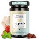 ה-Winged Wellness Happy Her Mood Gummies - Daily Mood Enhancer Support Supplement for Women - Saffron, Lemon Balm, ויטמין D & Lions Mane Mushrooms for Balance & Calming Relief - 50 חניכיים טבעוניות