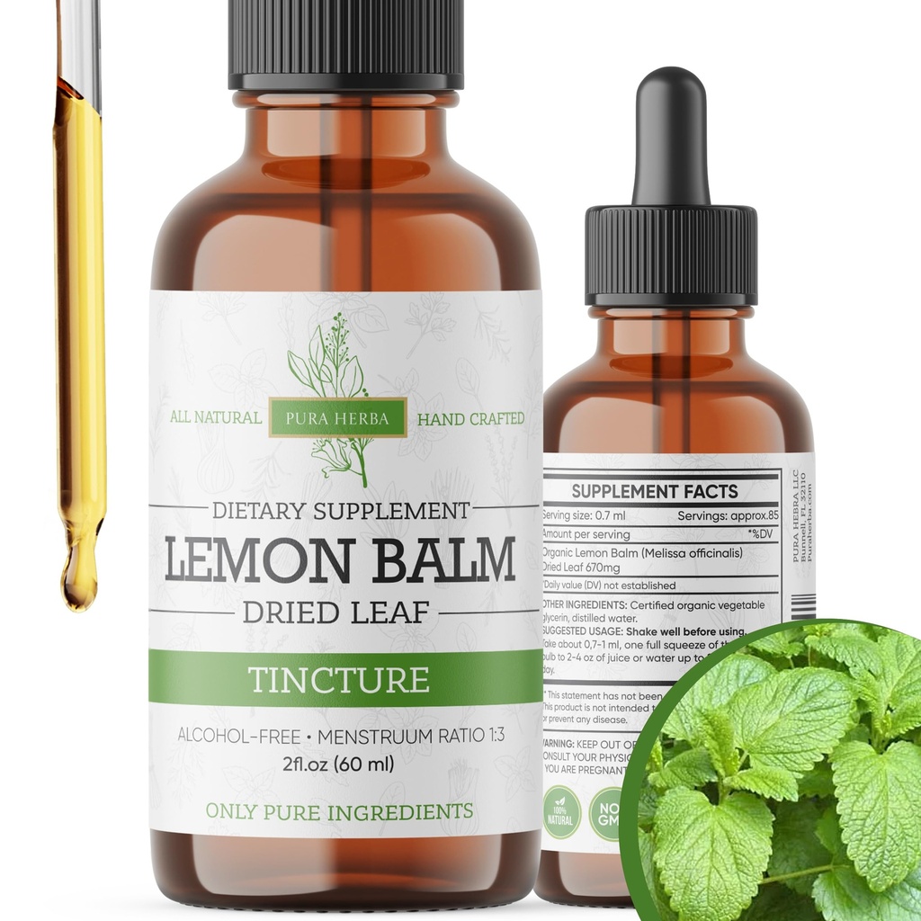 לימון Balm Tincture - אלכוהול חינם | Melissa Officinalis נוזל לחלץ | Natural Calming & Sleep Support