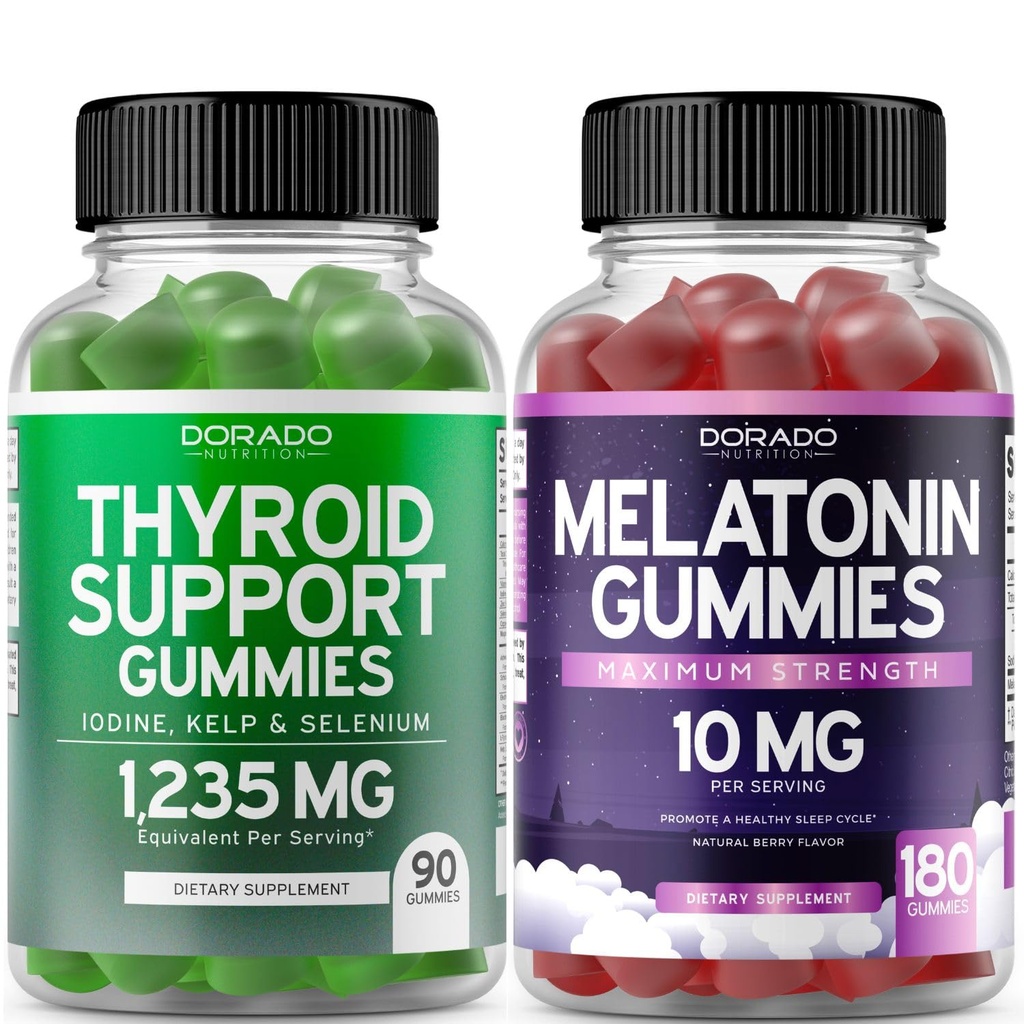 תמיכה Thyroid עבור נשים וגברים (90 חניכיים) תמיכה תוסף - Apple Delicious Flavor - מלטונין חניכיים למבוגרים (180 הרוזן) - Quick Dissolve Melatonin 10 מ"ג חניכיים - לא GMO, טבעוני ו USA Made Made