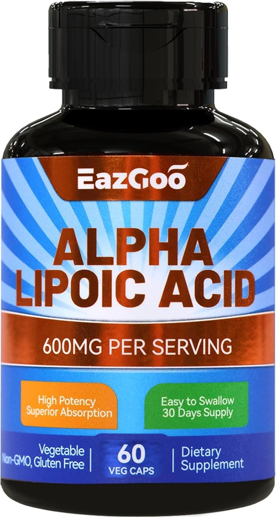 Alpha Lipoic Acid תוסף, Alpha Lipoic Acid 600 מ"ג Per Server, טבעוני, Gluten Free, non-GMO ALA תוסף, 60 קפסולות ירקות