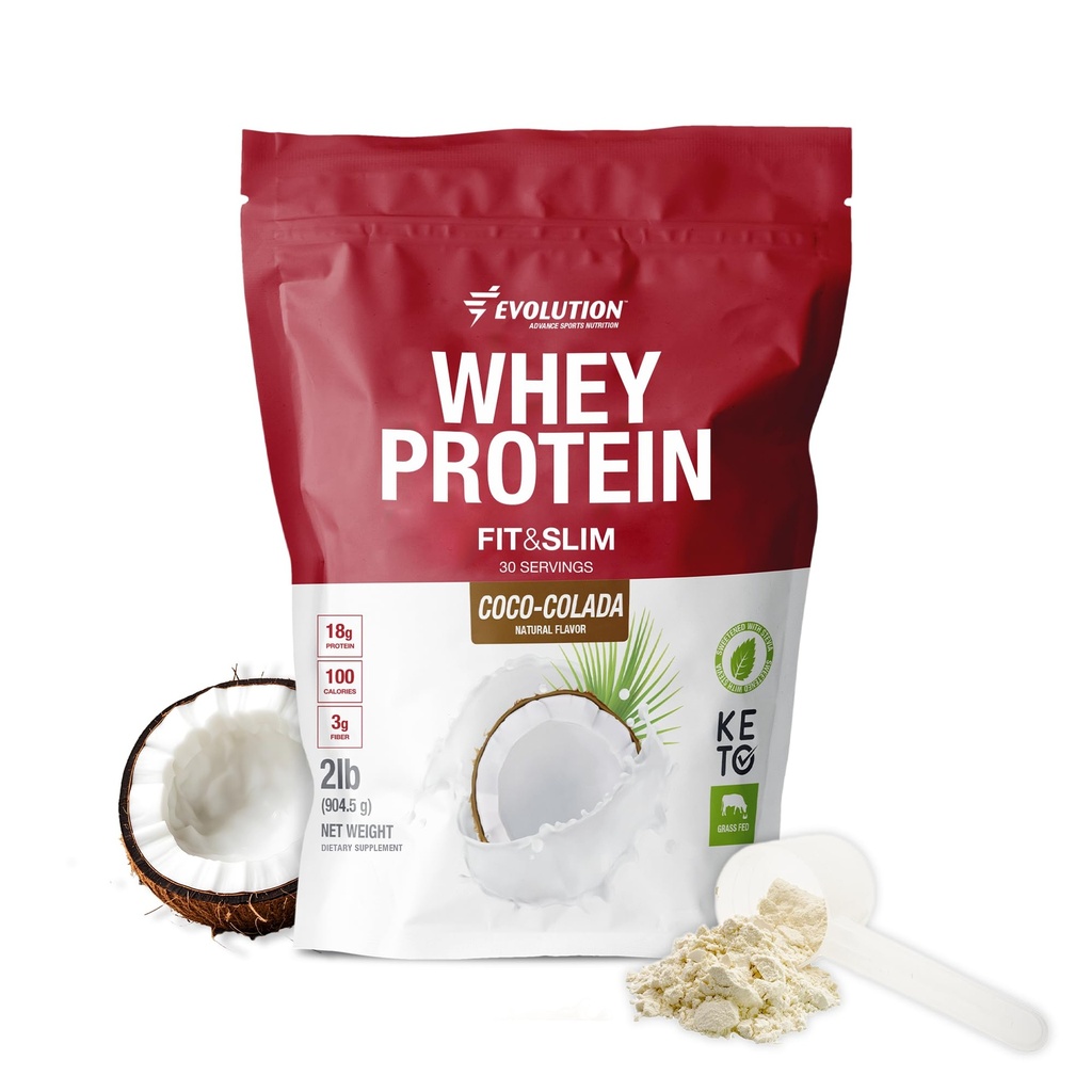 אבולוציה מתקדמת תזונה Fit & Slim - אבקת חלבון Whey עבור Easy Digestion, Keto-Approved, non-GMO, Stevia Sweetened, Natural Flavor - 2 פאונד (Coco-Colada)