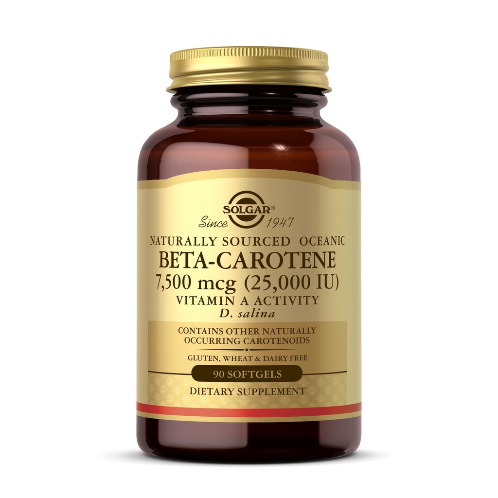 Solgar Oceanic Beta-Carotene 25,000 IU - 90 Softgels - Acent Antioxidant - 100% טבעי Pro-Vitamin A - גלוט חינם, חלב חינם - 90 משרתים