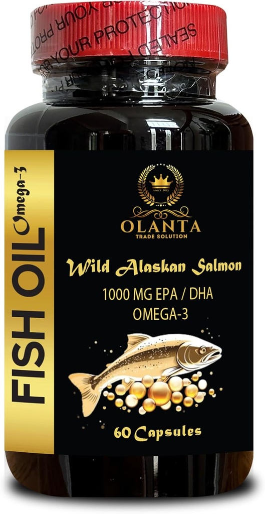 Wildאלסקה Salmon שמן - אומגה 3 תוספי מזון שומניים, תמיכה זיכרון וריכוז תוספי - 1 בקבוק 60 Softgels