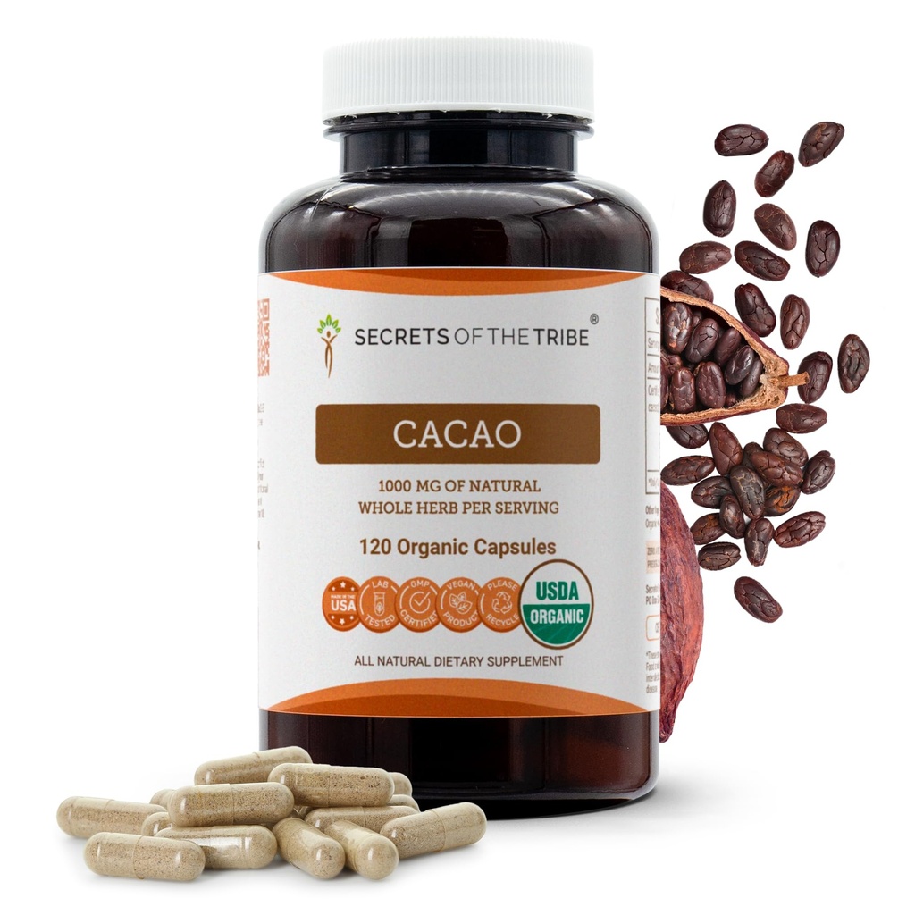 USDA אורגני קקאו קפסולות, 1000 מ"ג, 120 הרוזן - Raw Dried Theobroma Cacao Beans