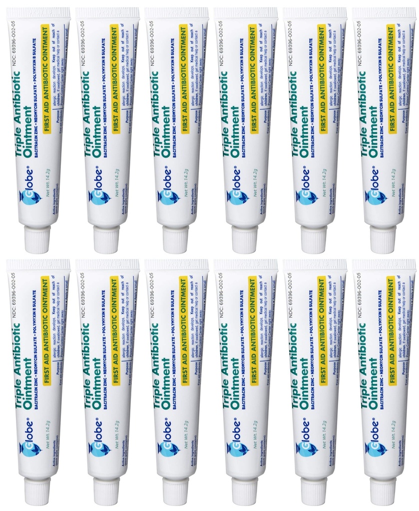 Globe (12 Pack) משולש אנטיביוטיקה עזרה ראשונה Ointment 1 oz, עזרה ראשונה Antibiotic Ointment, 24Hour זיהום הגנה, טיפול בפצועים קטנים, ברנס וחתכים