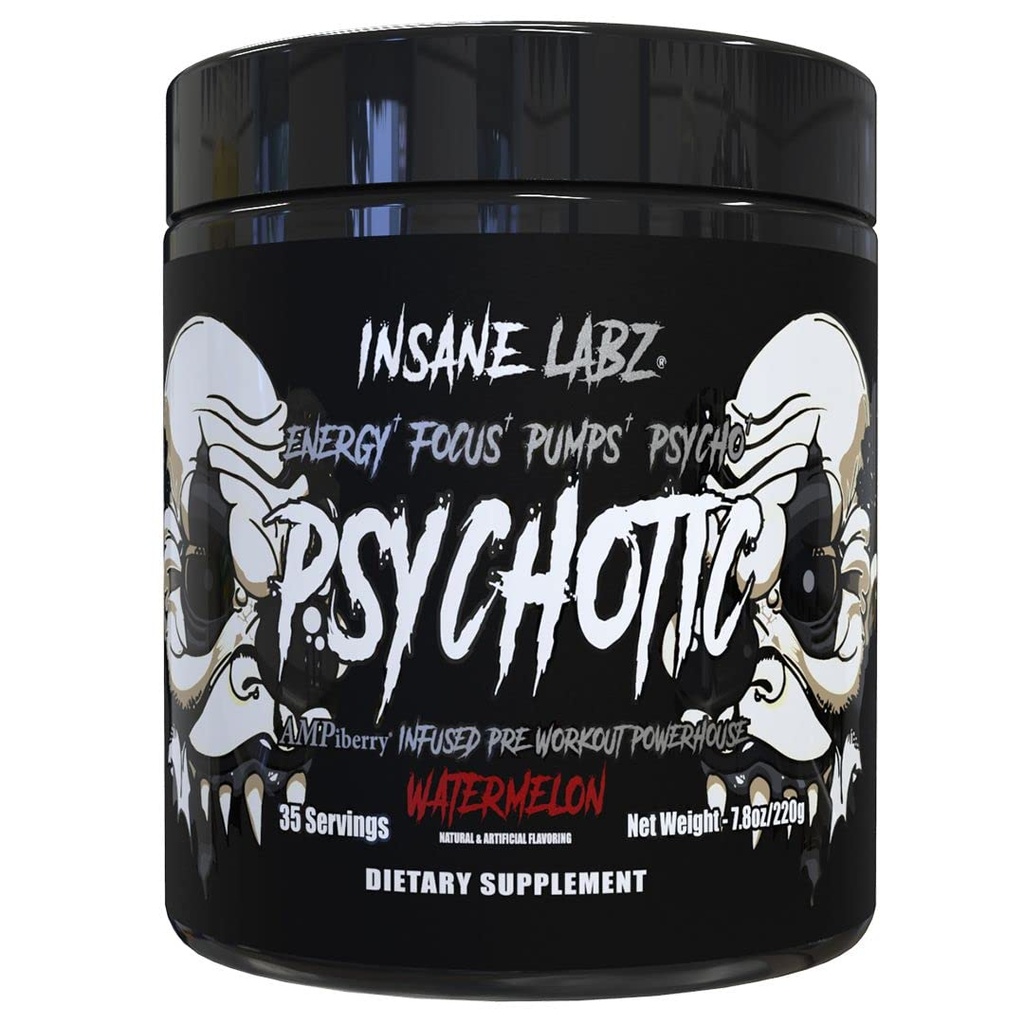 Insane Labz Psychotic Black Edition Mid Stimulant Pre Workout אבקה, משאבות אנרגיה פוקוס, טעון עם קריטין Beta Alan Turine מודלק על ידי AMPiberry, 35 משרתים (בטיח)