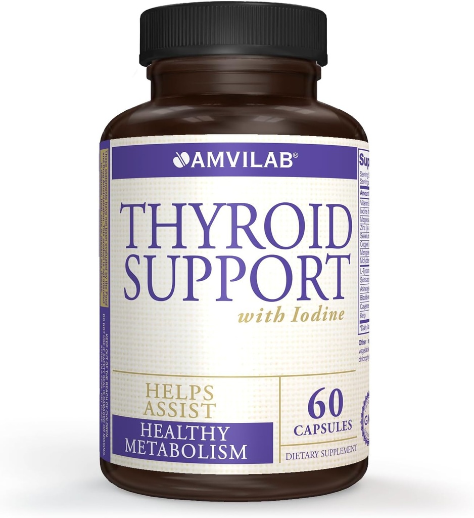 תמיכה Thyroid עם Iodine, ויטמין B12 ו 12 רכיבים חיוניים אחרים - בריאותית Thyroid, חיים מאושרים. להפוך את המטאבוליזם, אנרגיה ובריאות קוגניטיבית. 60 קפסולות