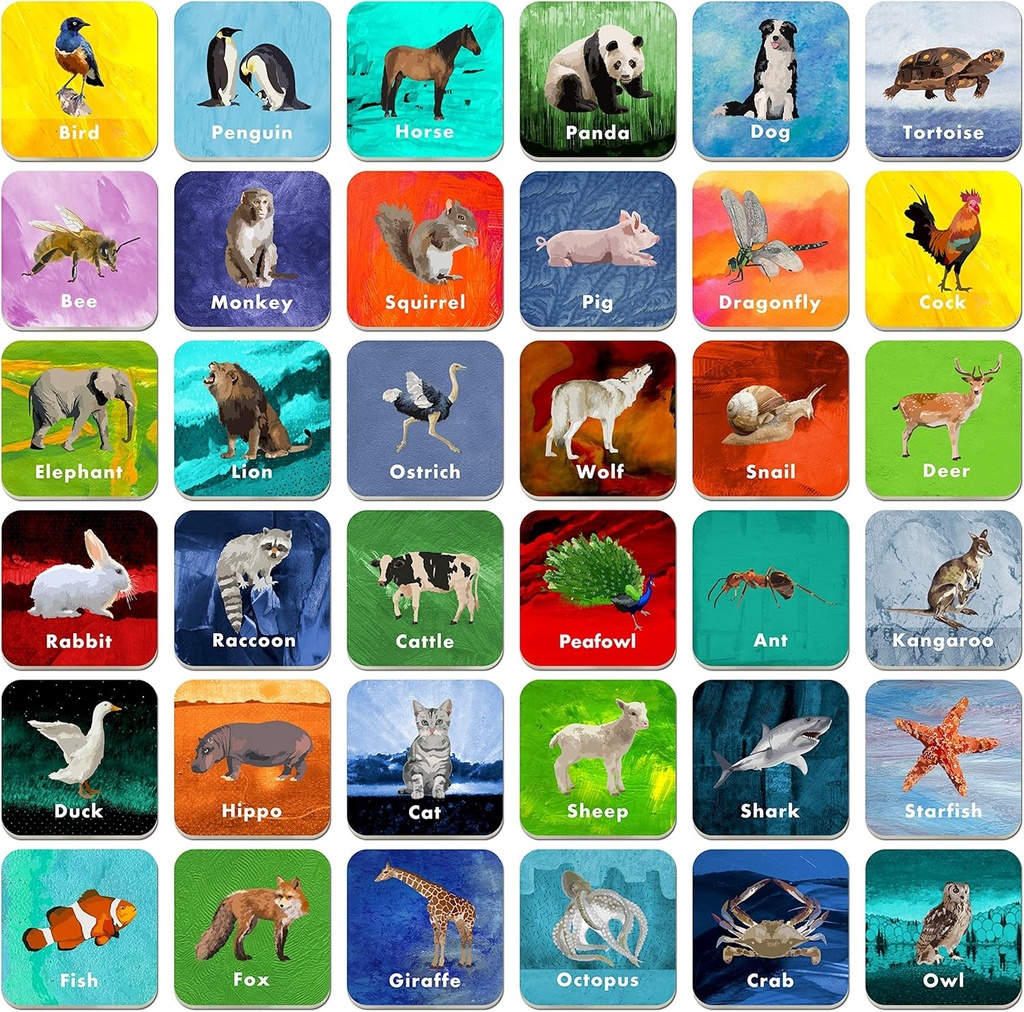 Hebayy 36 Pair Animal Matching Game Flash Cards Erasable (כל מדדים 2) X 2