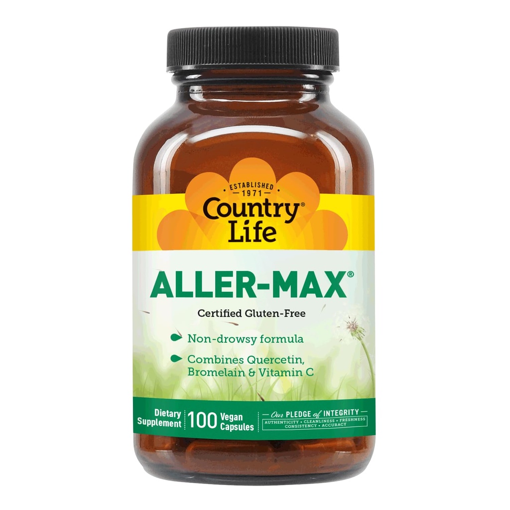 Country Life Aller-MAX - Quercetin Supplements with Bromelain - Immune Support with ויטמין C, Zinc, ו-Pibot - מוסמך Gluten-Free, Vegan Count (Pack of 1))
