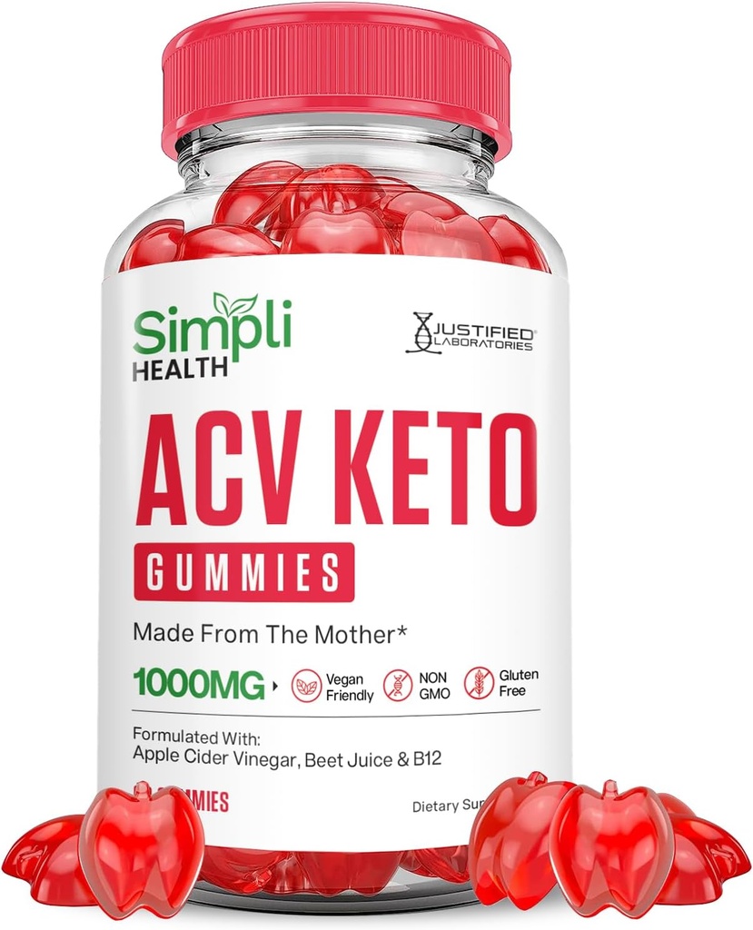 Simpli Health Keto ACV Gummies מתקדם פורמולה 1000MG Ketonature Ketomies Apple Cider Vinegar פורמולה עם אבקת מיץ Pomegranate B12 טבעוני non GMO 60 חניכיים
