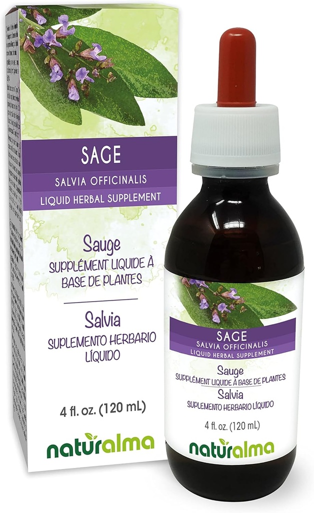 Naturalma סייג' (Salvia officinalis) Leaf-Free Tincture - 4 fl oz נוזל לחלץ טיפות - תוסף צמחי - טבעוני
