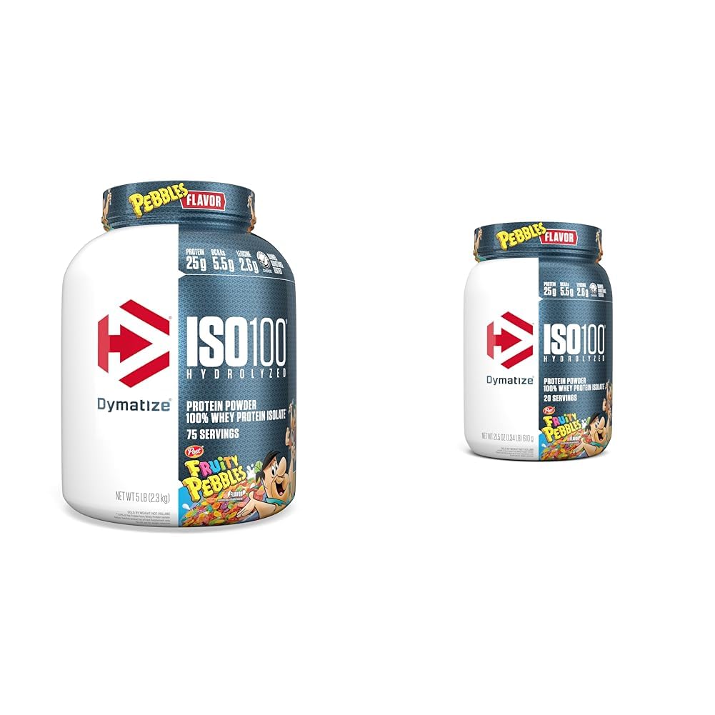 Dimatize ISO100 hydrolyzed פירותy Pebbles אבקת חלבונים Bundle, 25g חלבון, 5.5g BCAAs, 5 פאונד + 20 משרתים