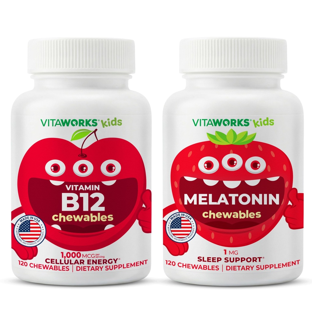 ילדים ויטמין B12 Chewables + Melatonin 1mg Chewables Bundle
